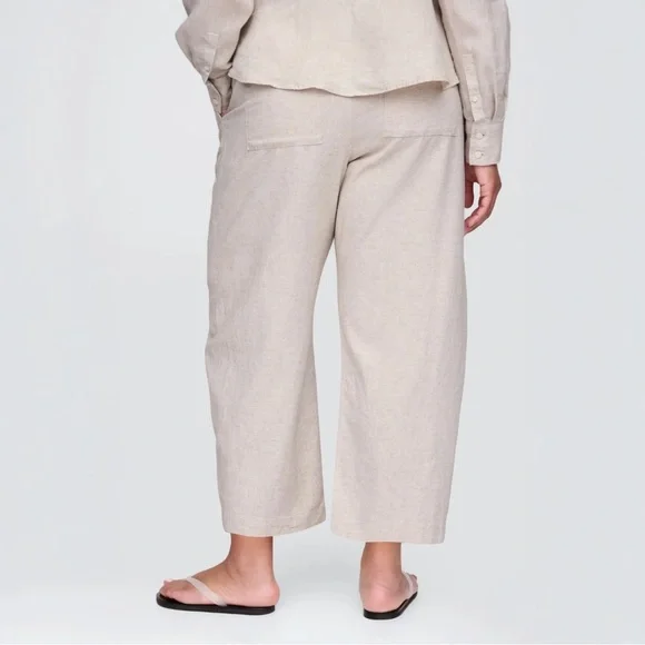 NWT GAP Mid Rise Linen-Blend Easy Barrel Pants Flax Linen Tan